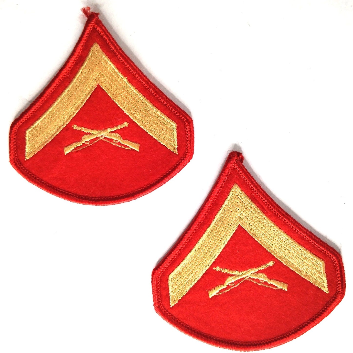 USMC Lance Corporal E‑3 Chevrons Pair Gold on Red Female 3" Sew‑On, 1 Set of 2