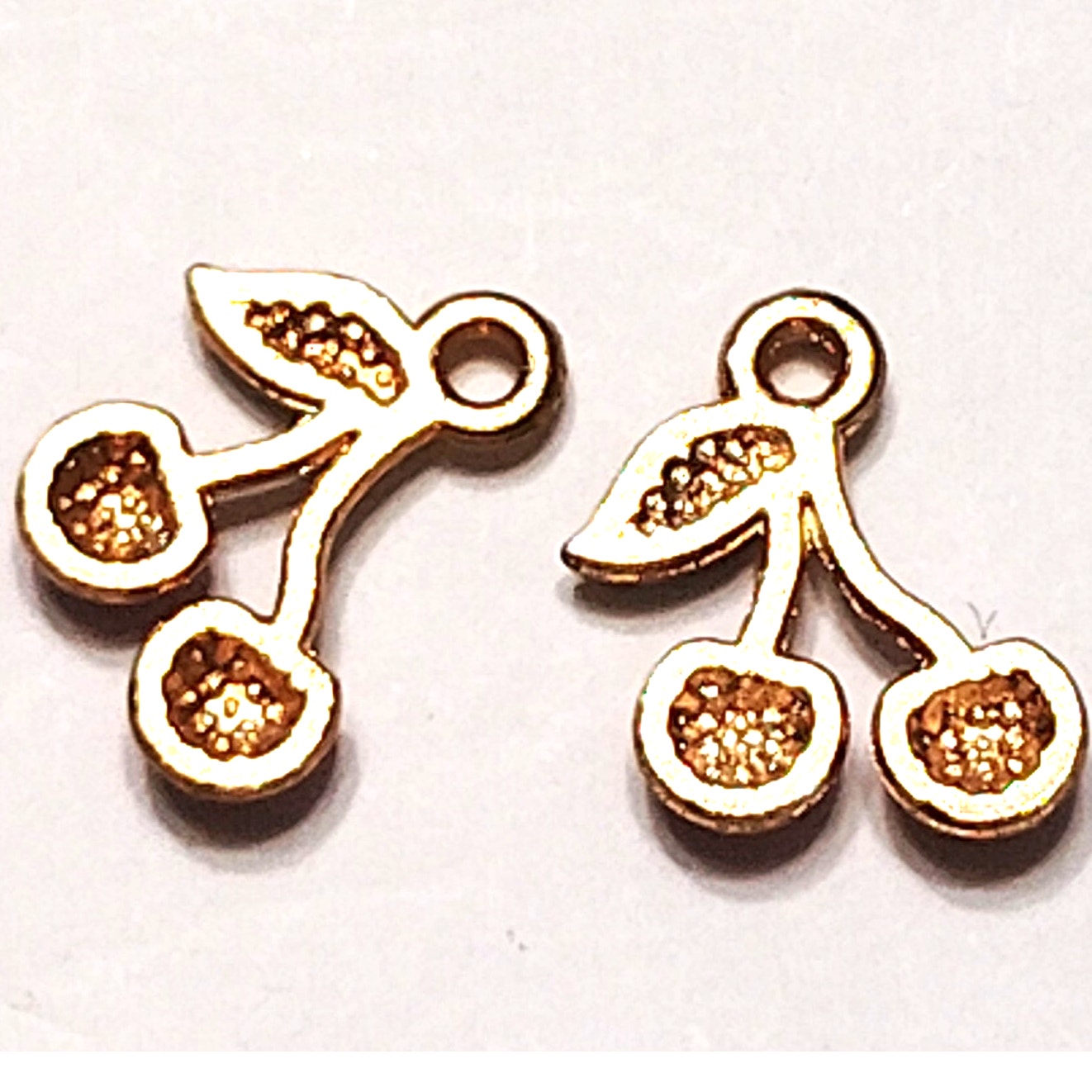 Cherry Dangle Charms Pair Gold‑Tone Red Enamel 1/2" Jewelry Making Pendants