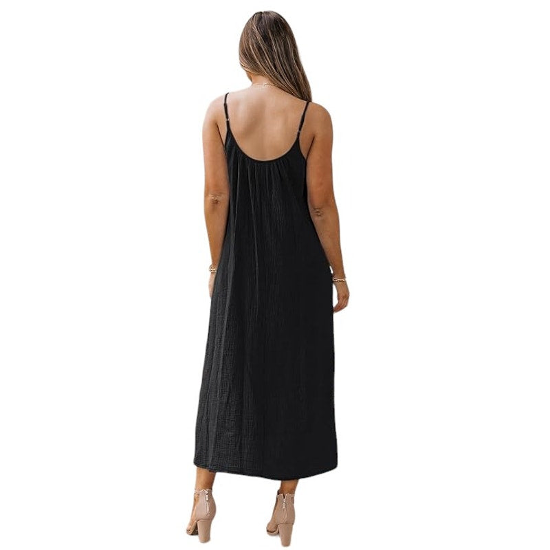 LILLUSORY Maxi Dress, Summer Beach, Vacation, Casual Outfit, Black, Small