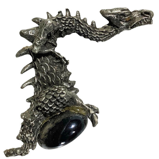 Fantasy Pewter Dragon Figure on Stone Base, 1-1/2"H x 2-1/2"L