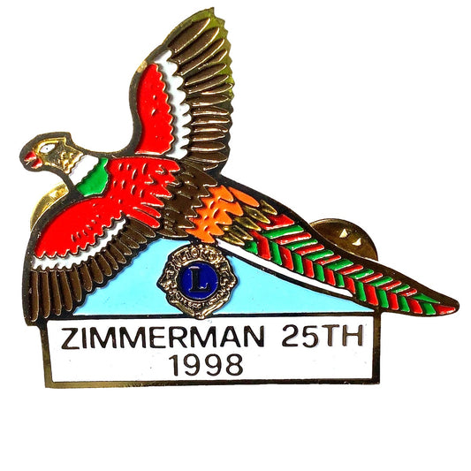 Vintage 1998 Lions Club Int. Pheasant Lapel Pin, Zimmerman 25th, Minnesota