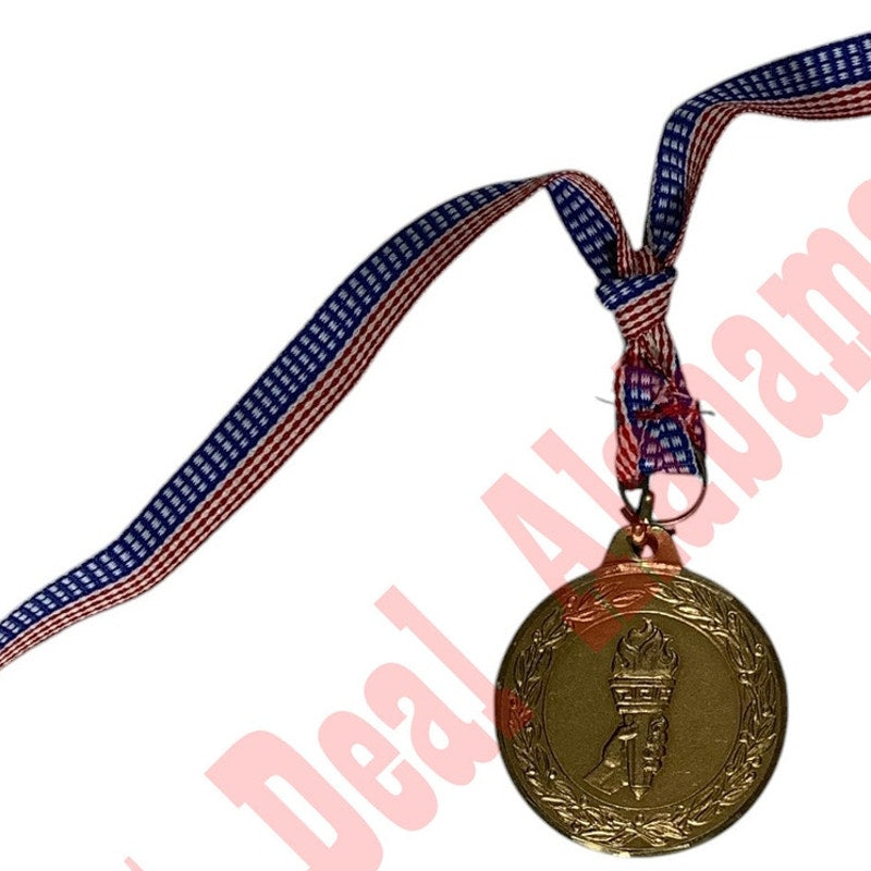Laurel Victory Torch Achievement Bronze Medal 1-1/2"D Hanging on U.S Flag Ribbon