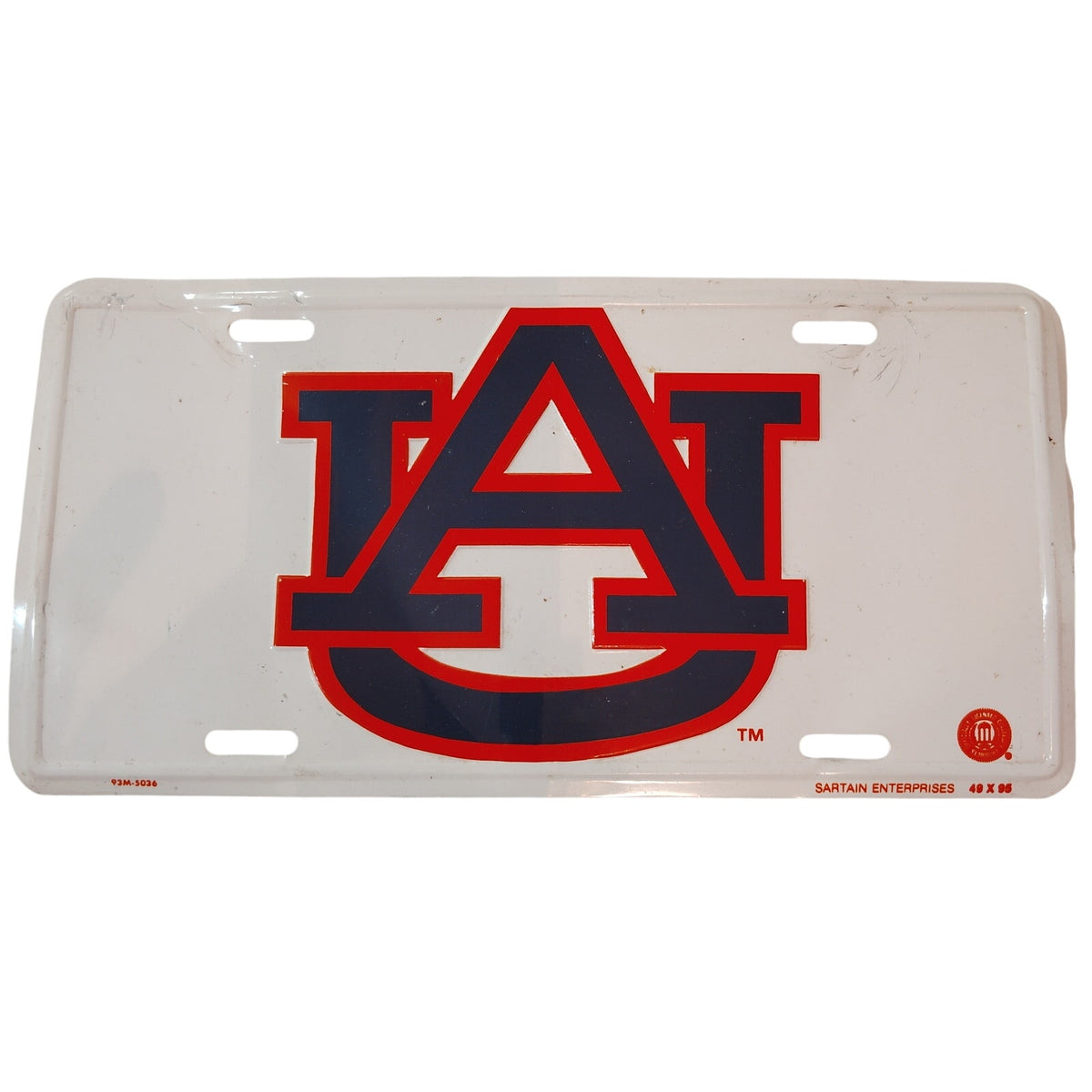 VTG 70s University of Auburn Tigers Car Tag License Plate - White & Navy AU Logo