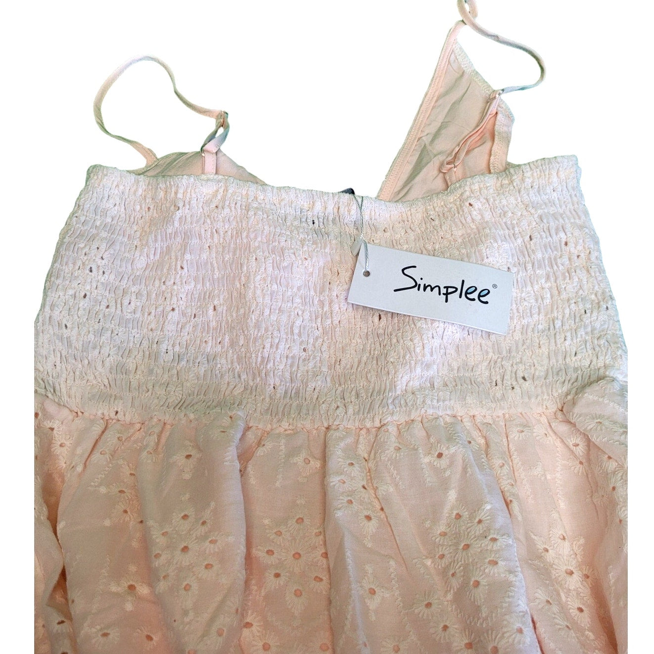 Simplee Embroidery Pearl Button Down Dress V Neck Spaghetti Strap, L (14-16)
