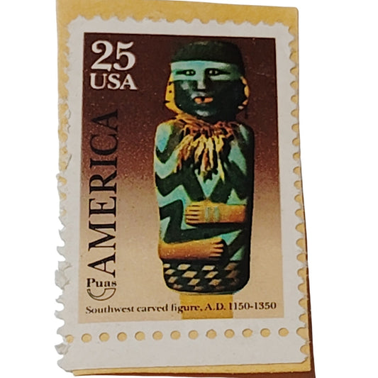 1989 USPS 25¢ Southwest Carved Figure Stamp - Mimbres Culture Art