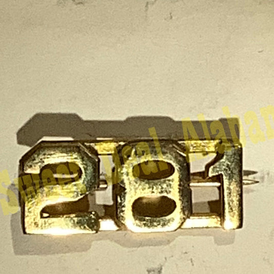 Early/Mid 1900s Brass C-Clasp Number "281" Collar Device 3/8"H Hat / Lapel Pin