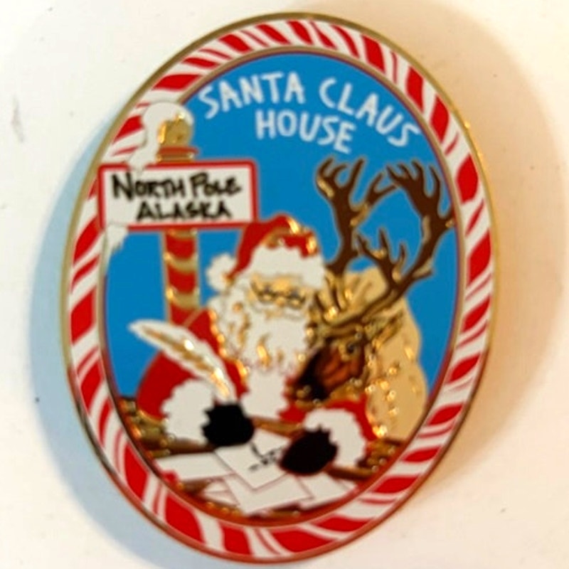 Santa Claus House North Pole Alaska Metal Enamel Magnet Reindeer Candy Cane