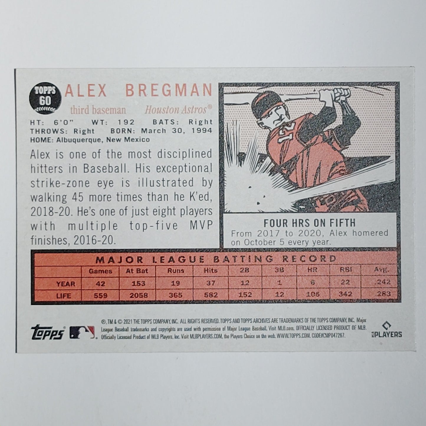 2021 Topps Alex Bregman #60 Astros 3B All Star Fan Favorite VG/EX