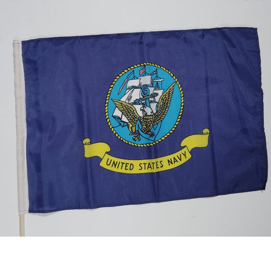 4-PK U.S. Navy 12x18in Stick Flags 30" Wooden Staff – Bold Dye‑Sublimated Colors