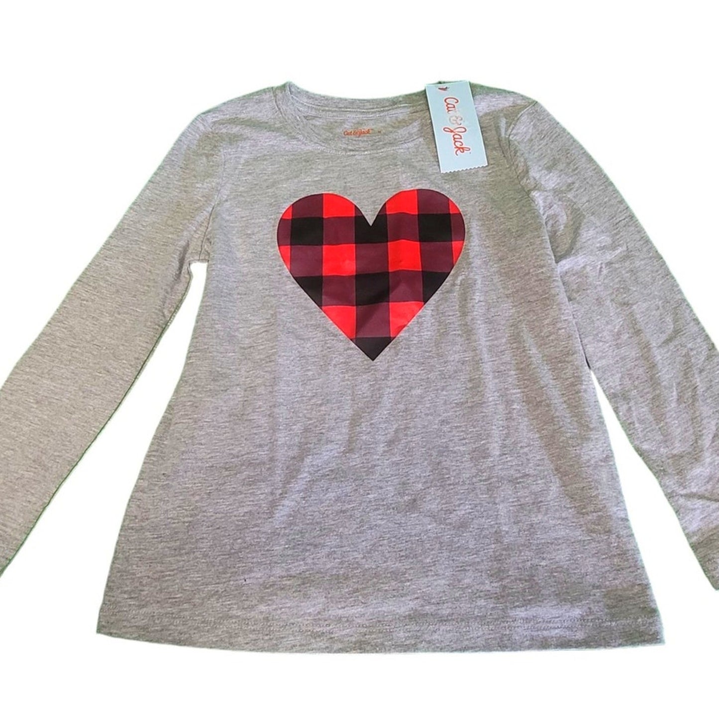 Toddler Heart Plaid Long Sleeve T-Shirt - Cat & Jack, Heather Gray 4T