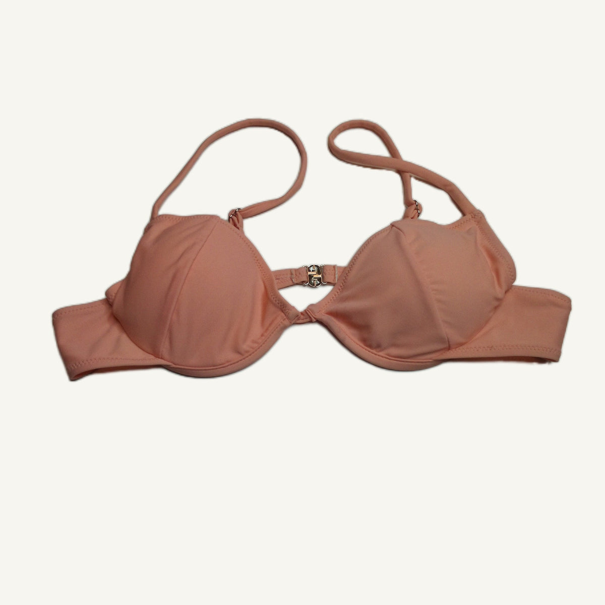 Large Coral Unbranded Bikini Top with Silver Ring & Ribbed Trim