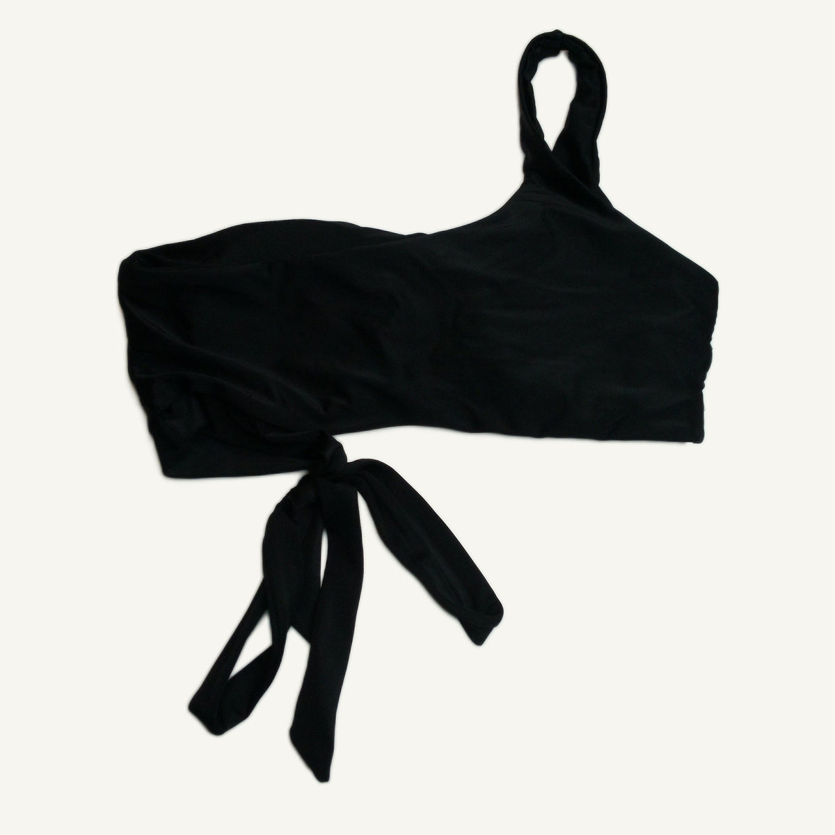Black One Shoulder Bikini Top Swimsuit for Women - Tie Side Design Size L