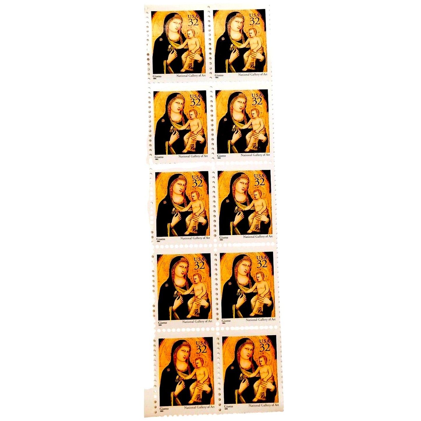 Block of 10 – 1995 USA 32¢ Traditional Christmas MNH Scott 3003 – Giotto Madonna