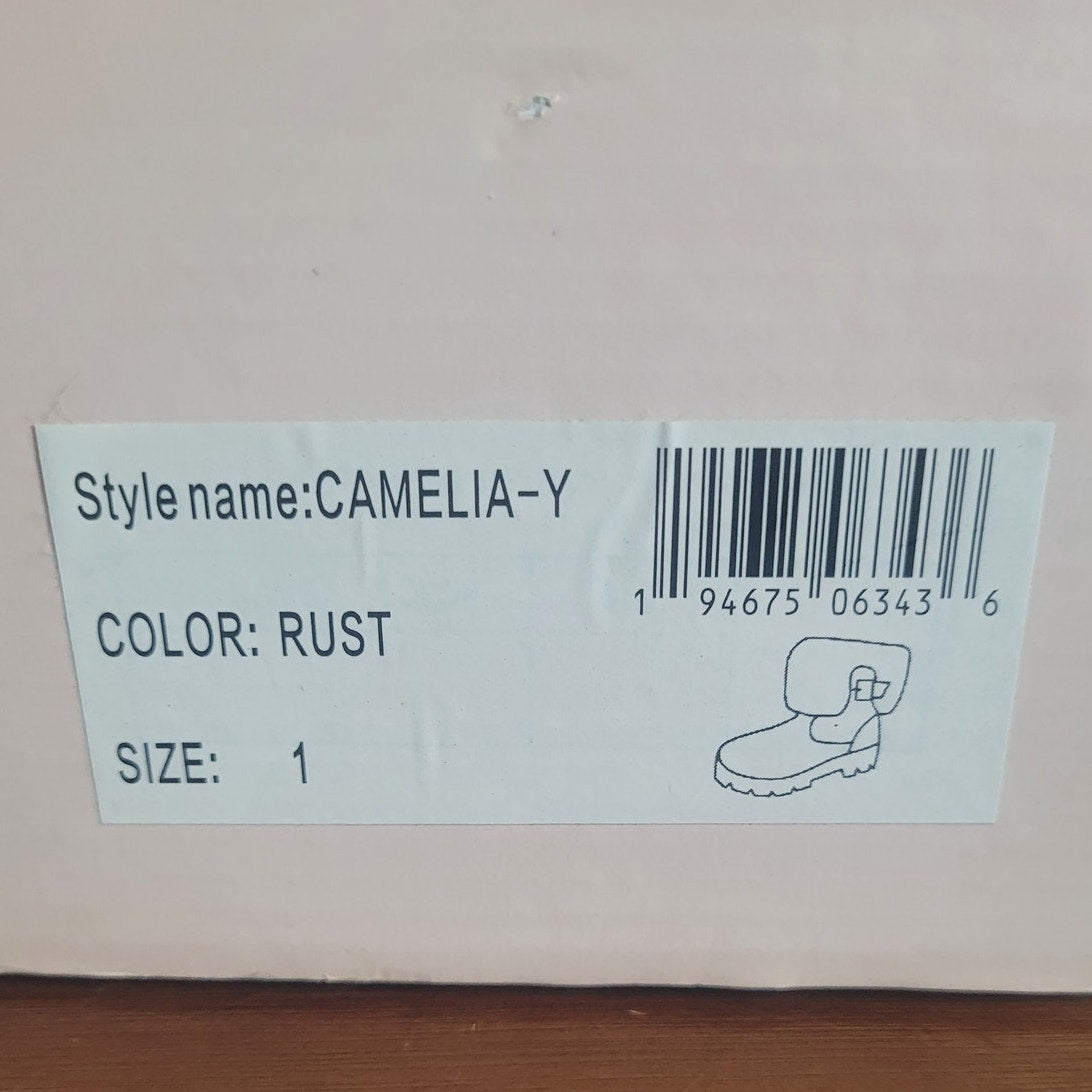 Yoki Camelia-Y Girls Snow Boots, Rust Size 1 Faux Fur Lined, Side Zip Ankle Boot