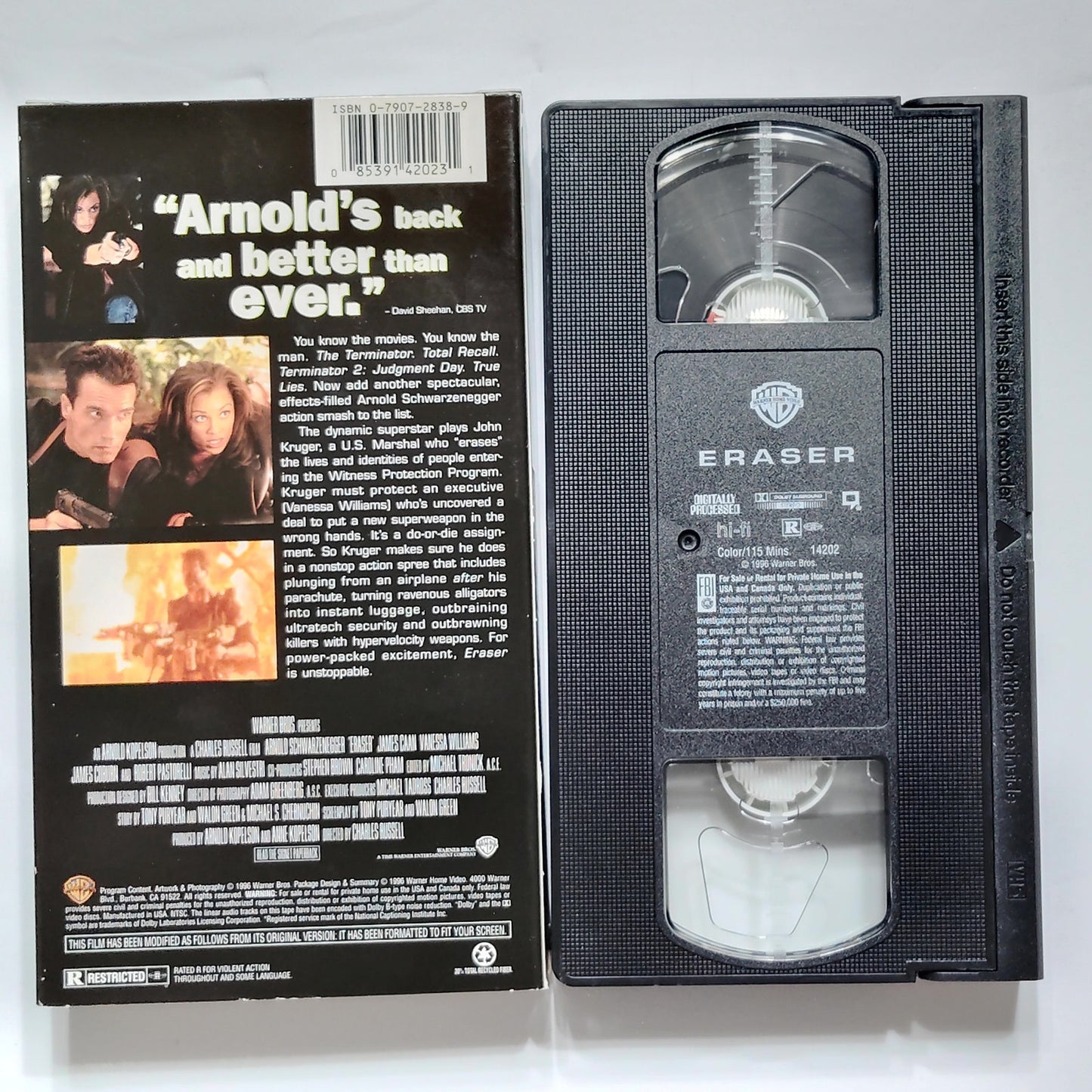Eraser 1996 VHS Arnold Schwarzenegger Action Thriller Movie Vintage Video Tape