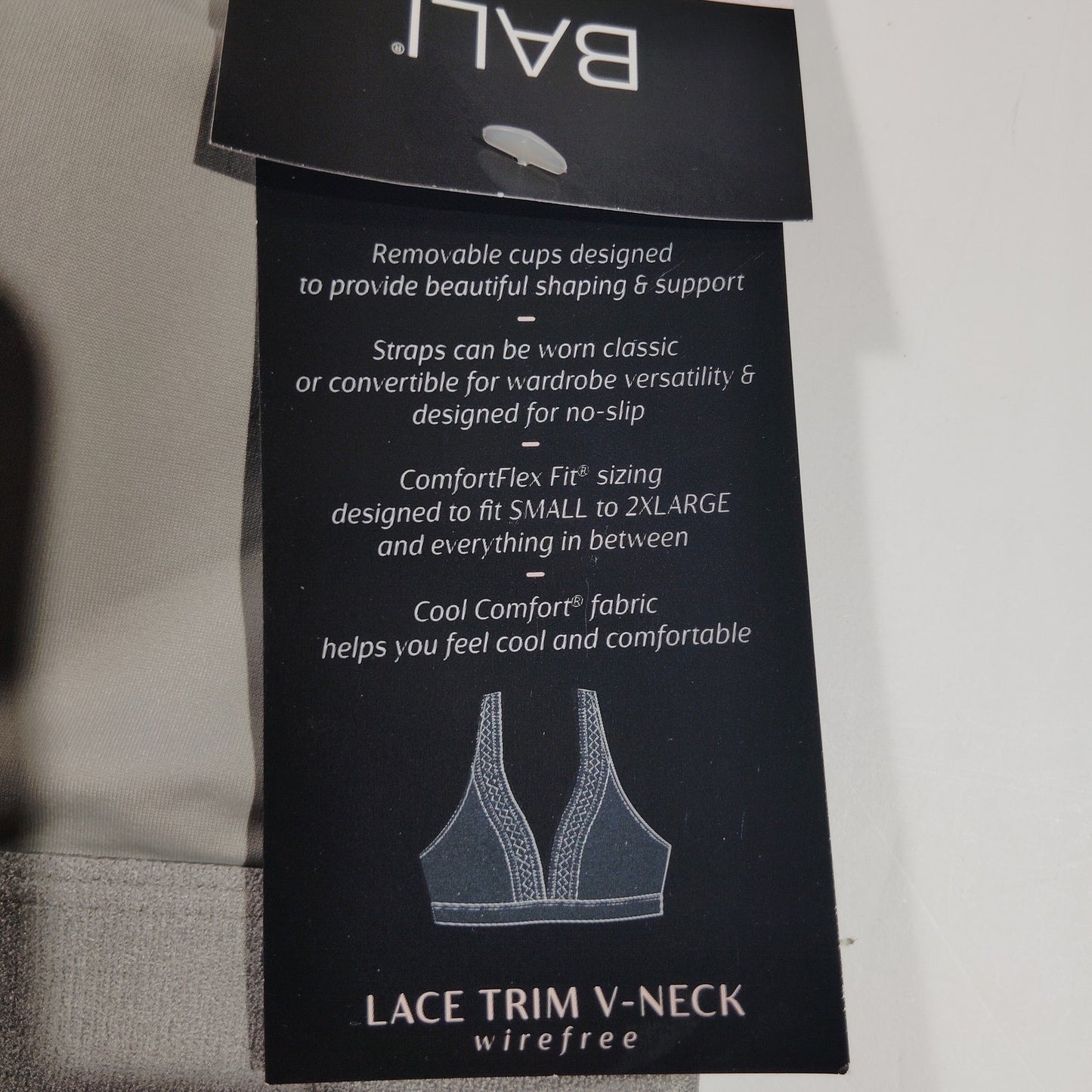 Bali Comfort Revolution Lace V-Neck Bralette – Morning Fog – Size M – Wireless