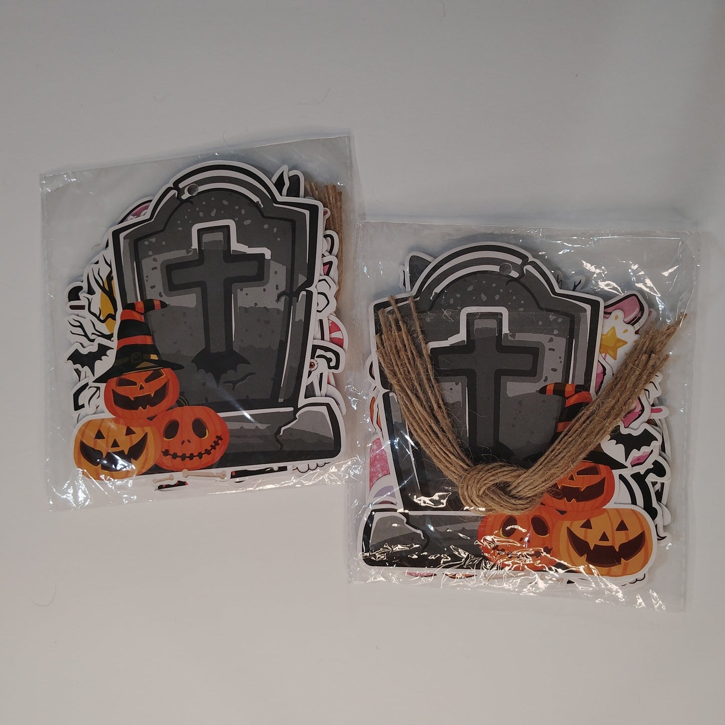 Halloween Hanging Décor 2‑Pack – Tombstone & Character Cutouts with Twine – NIP