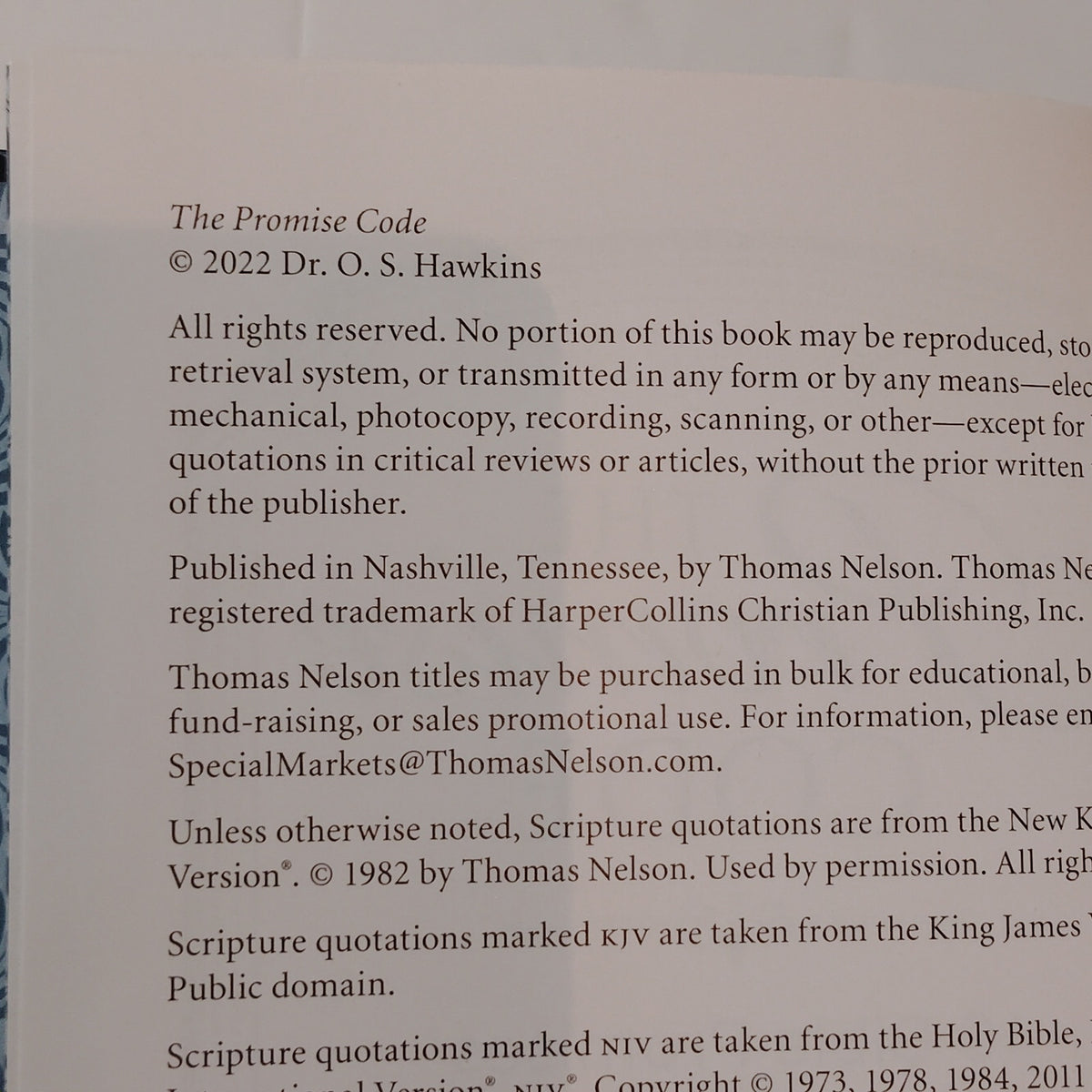 O.S. Hawkins - The Promise Code: 40 Bible Promises - 2022 Hardcover - New