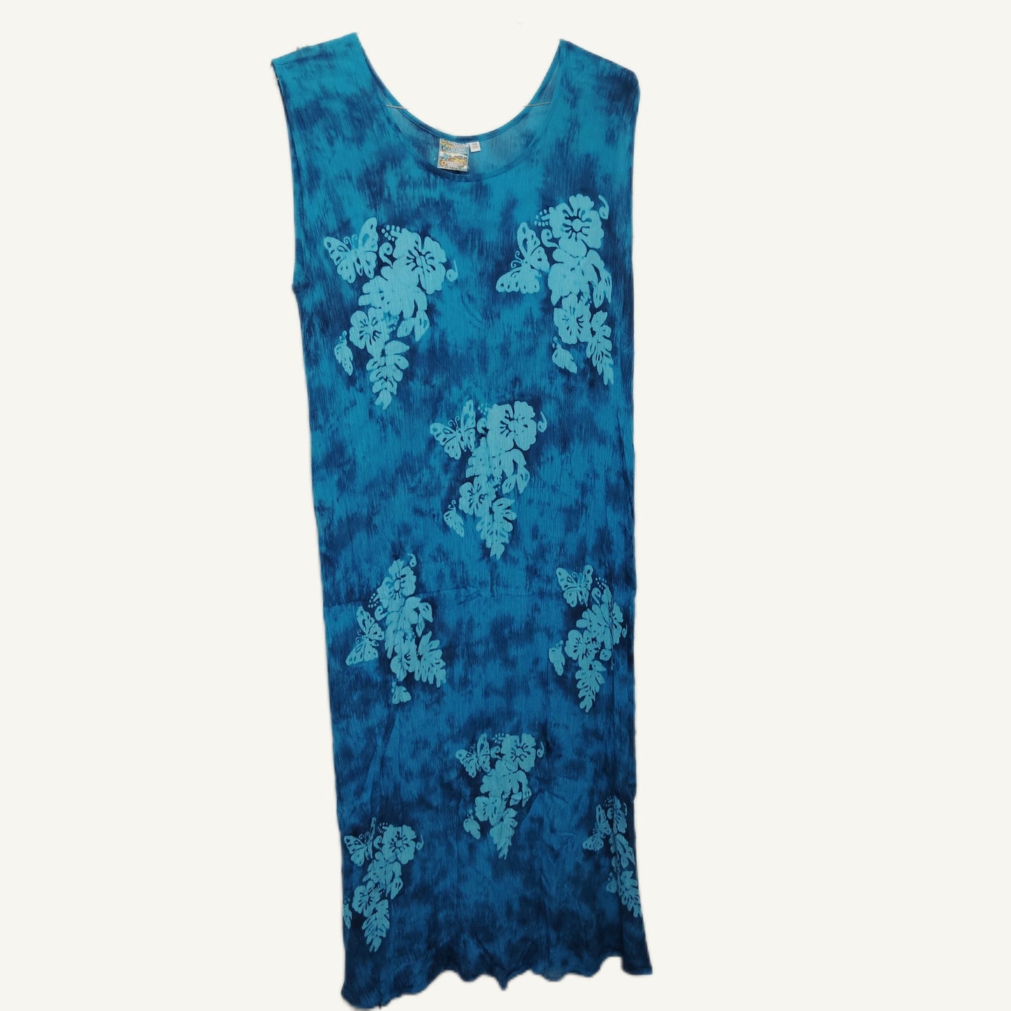 Pineapple Moon Teal Tie-Dye Sleeveless Nightgown Butterflies/Floral, Large - VTG