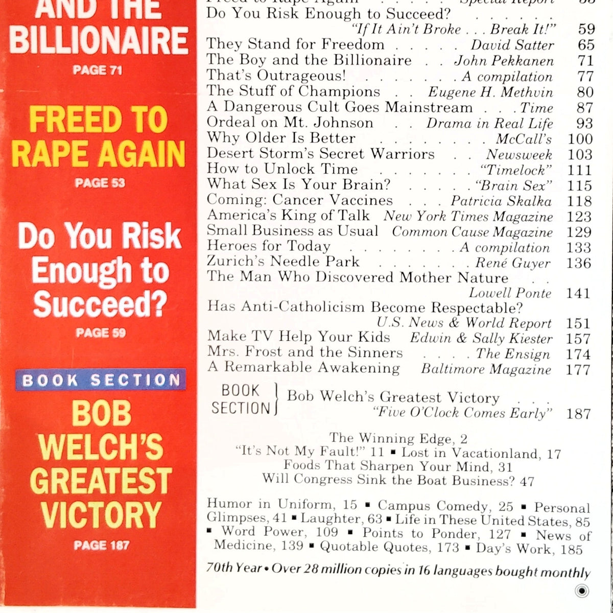 Reader's Digest October 1991 Vintage Magazine - The Boy and the Billionaire
