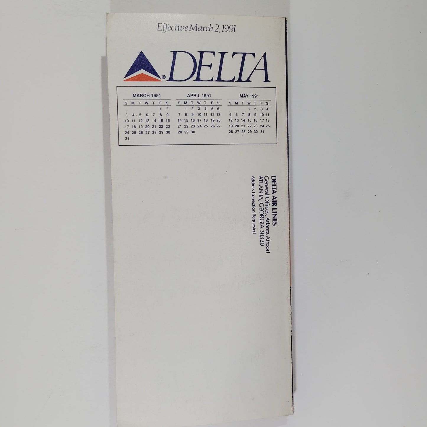 Delta Air Lines Timetable – Mar 2, 1991 – Japan Service Launch Cover – 448 Pages