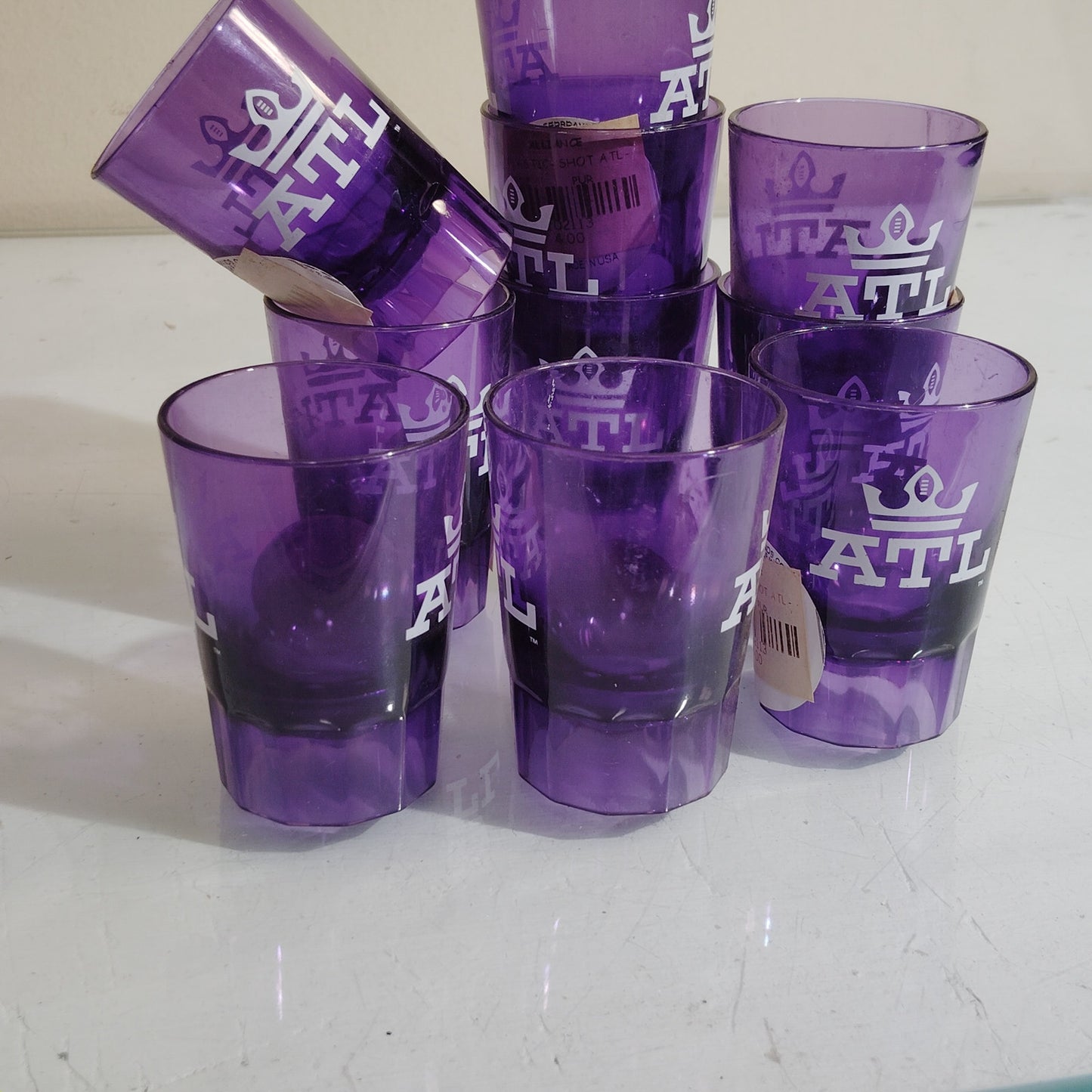 10-Pack AAF Atlanta Legends Shot Glasses 2 oz Purple/White ATL Crown Logo