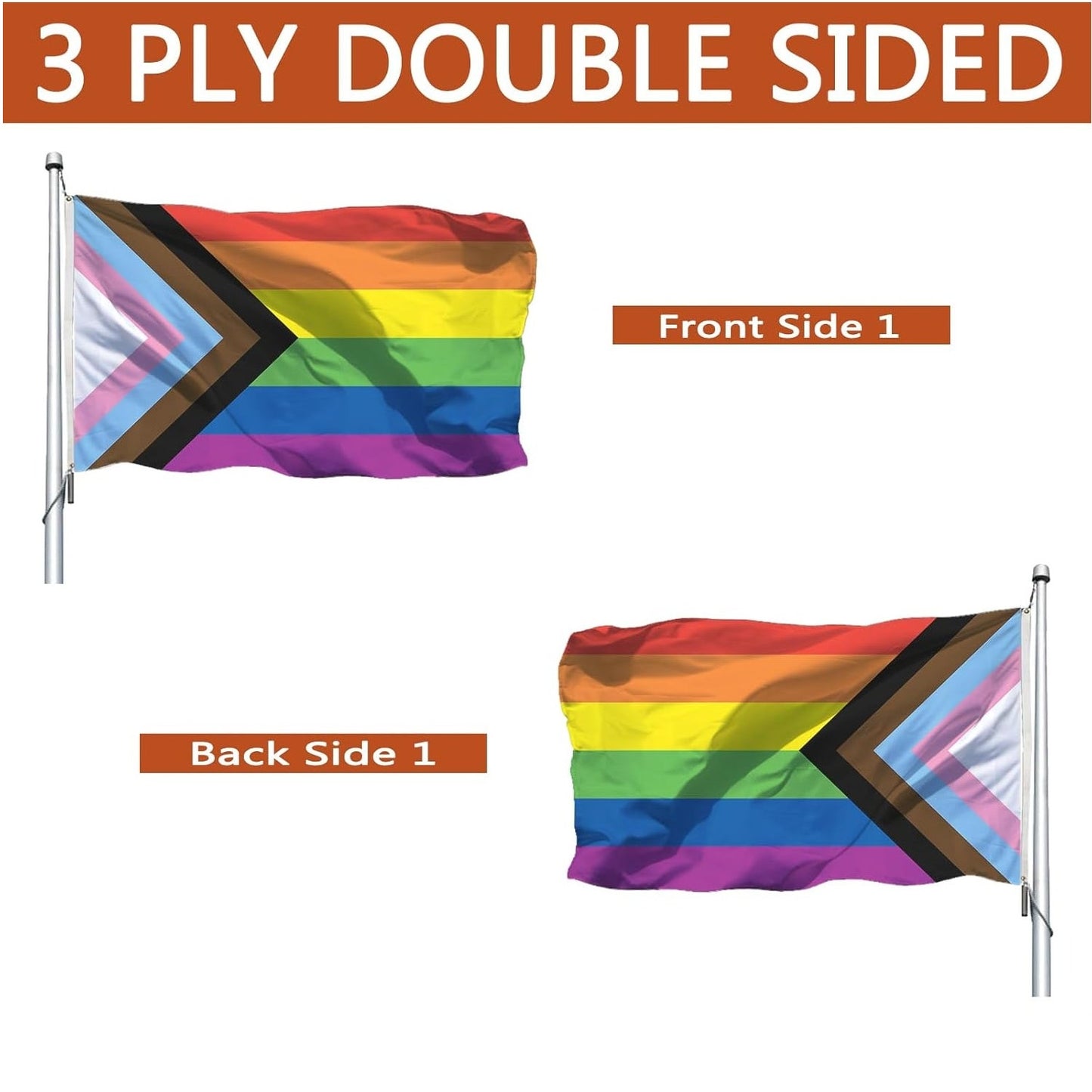 Progress Pride Flag 3×5 ft Double‑Sided HD Nylon with Canvas Header & Grommets