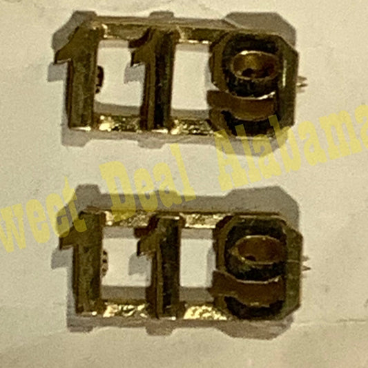 Early 1900s Brass C-Clasp Number "119" Collar Device 3/8"H Hat / Lapel Pins Set