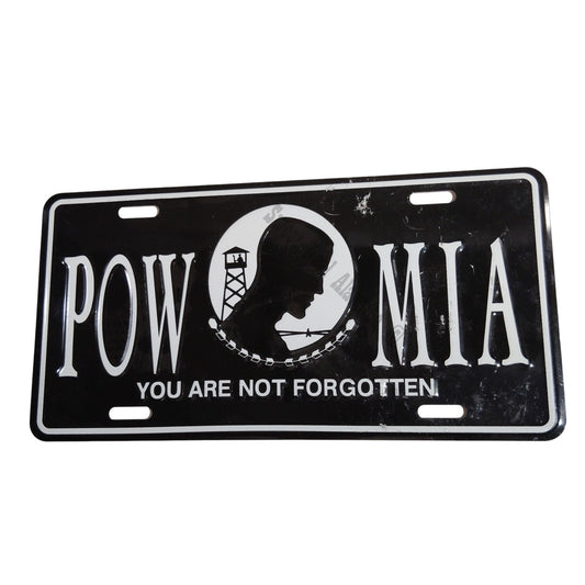 POW MIA - You Are Not Forgotten - 12" x 6", White Text, Black Background Car Tag
