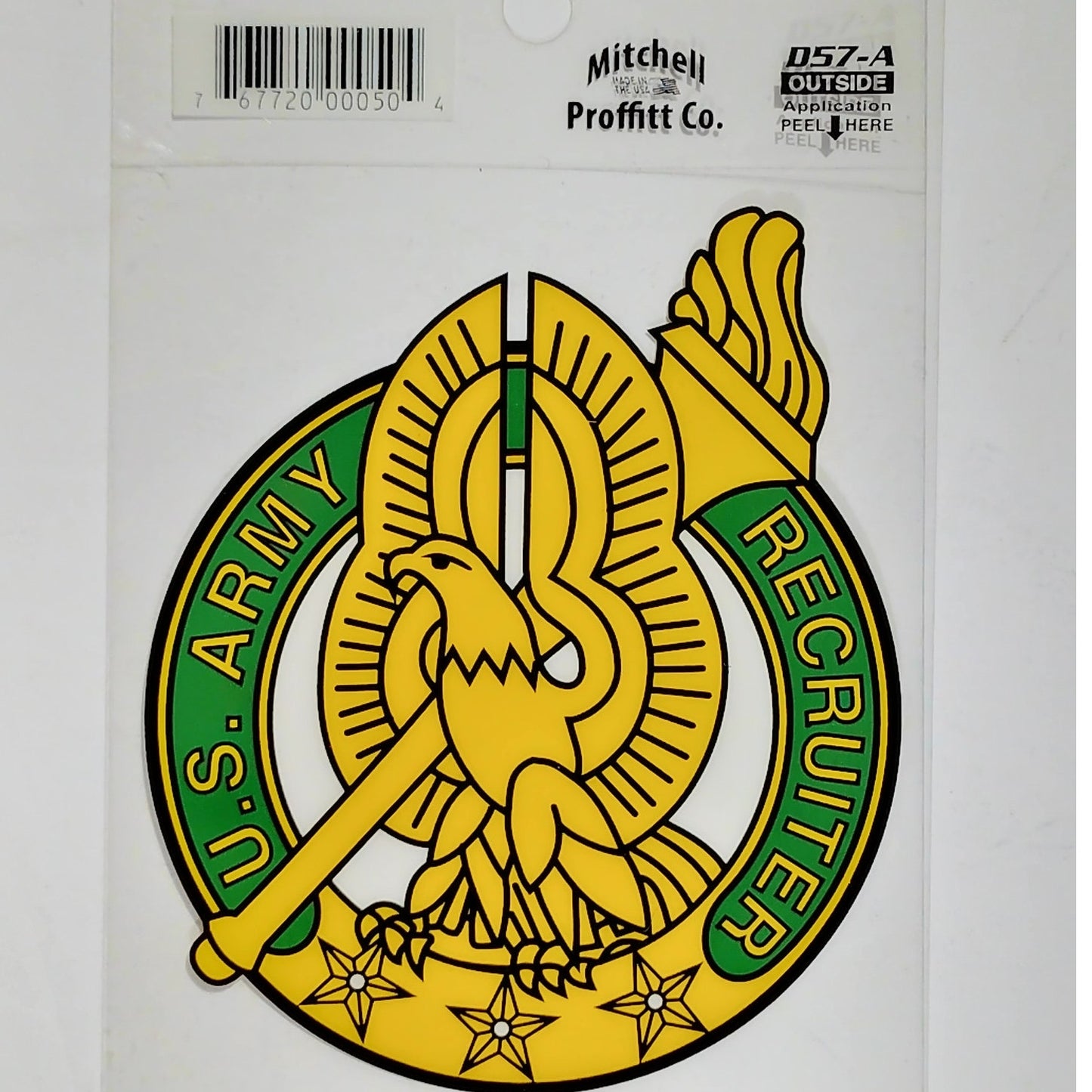 U.S. Army Recruiter Window Decal Vinyl Sticker  4" x 4.75" Green & Yellow, DS7‑A