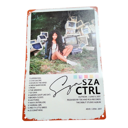 SZA Ctrl Album Cover – 12x8 Retro Tin Metal Sign – Tracklist Wall Art for Music Fans & Collectors