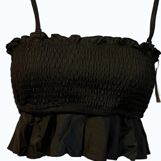 Cupshe Smocked Ruffle Hem Swimsuit Top Black M (8), Adjustable Straps