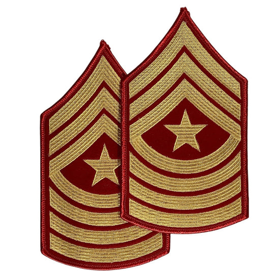 1 Set US Marine Corps Sergeant Major, Gold/Red Embroidered, 6-5/8"H x 3-5/8"W