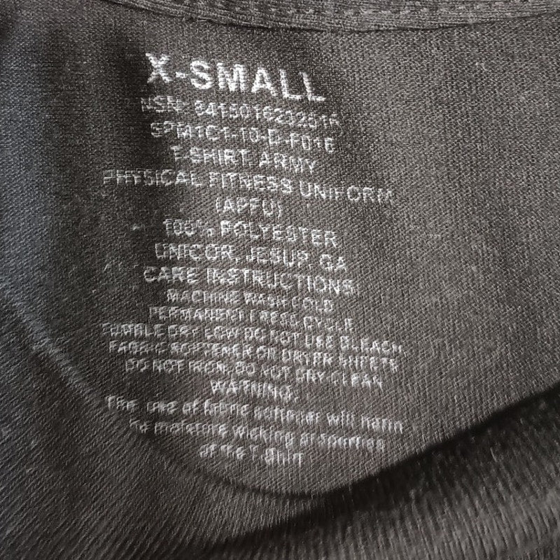 U.S. Army APFU PT Shirt - X-Small - Black w/ Gold "ARMY" Text, Made in U.S.A.
