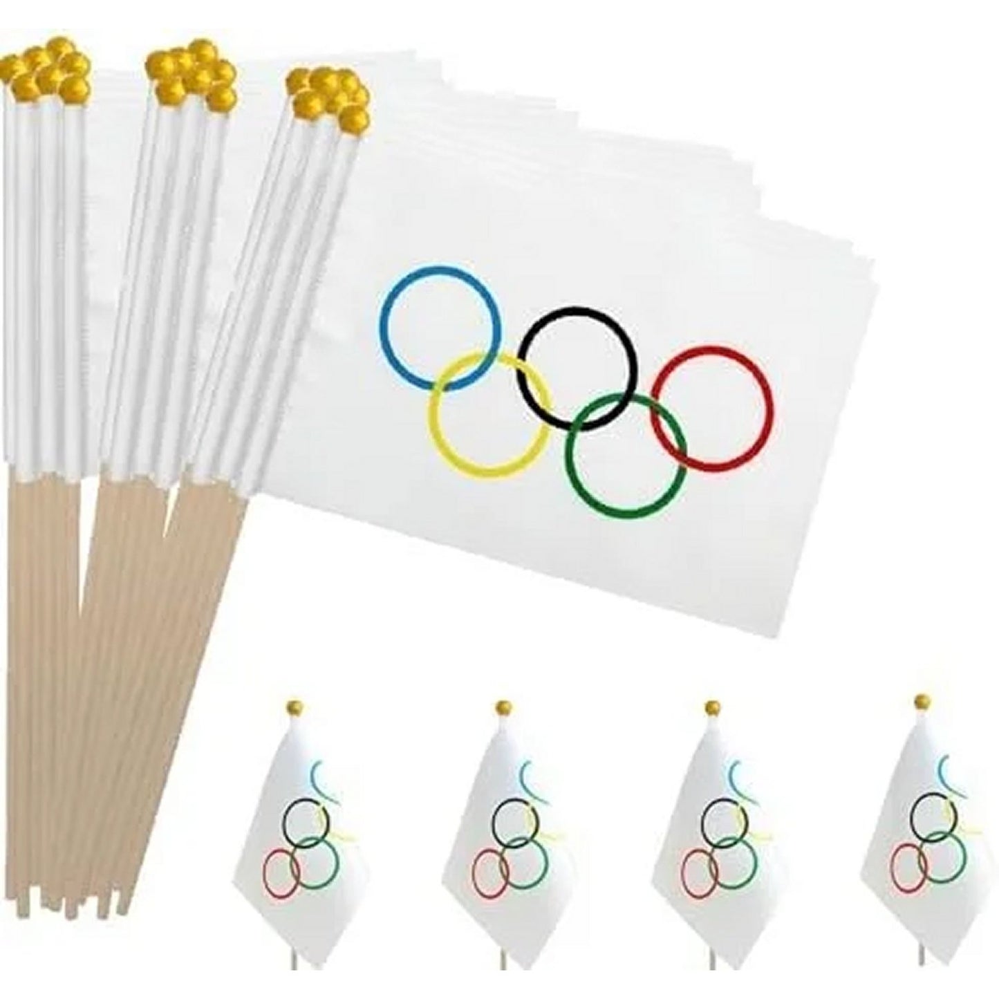 5x8 Inch Mini Olympic Rings Stick Flags, 20 Pack