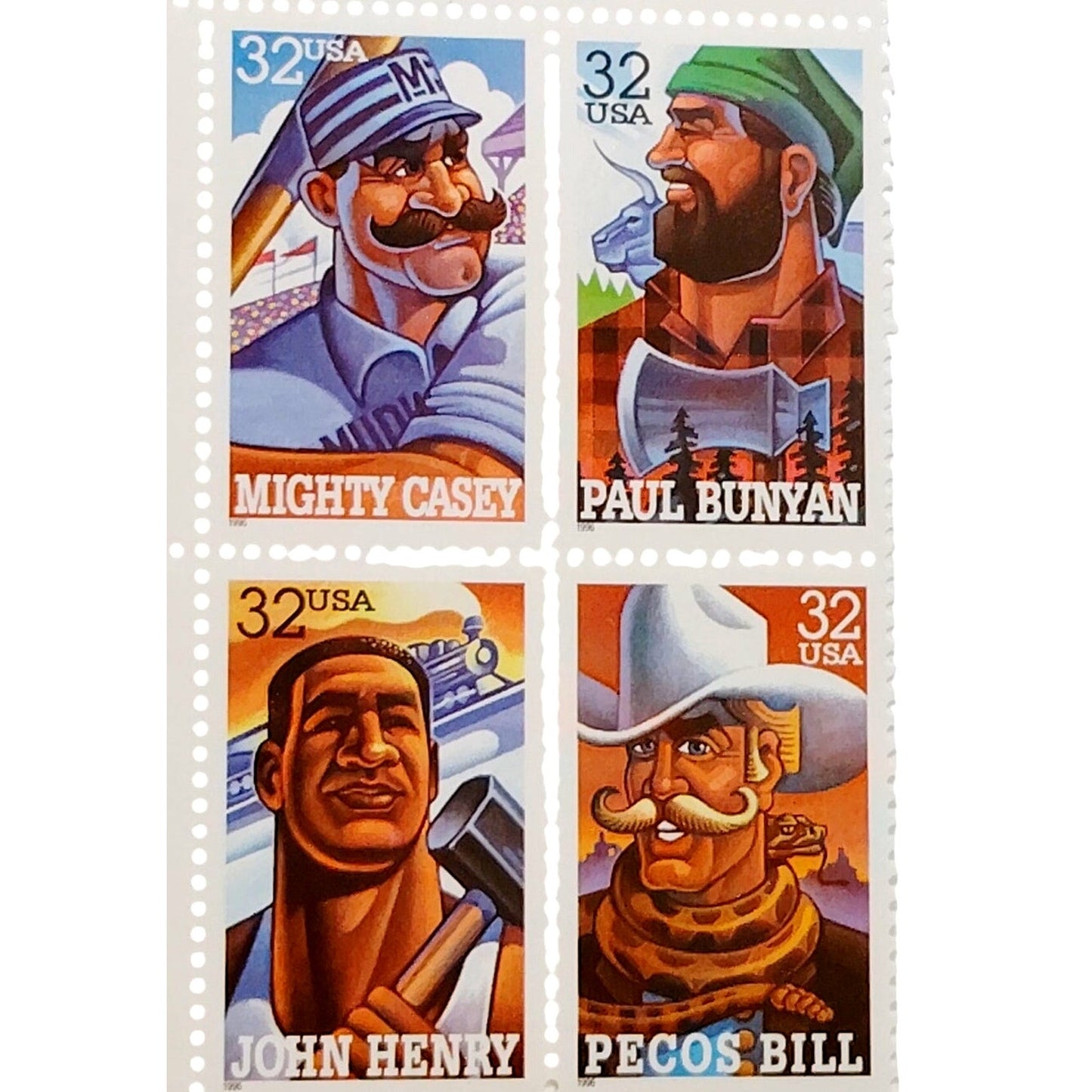 Block of 4 – 1996 USA 32¢ American Folk Heroes MNH Scott 3086a Set