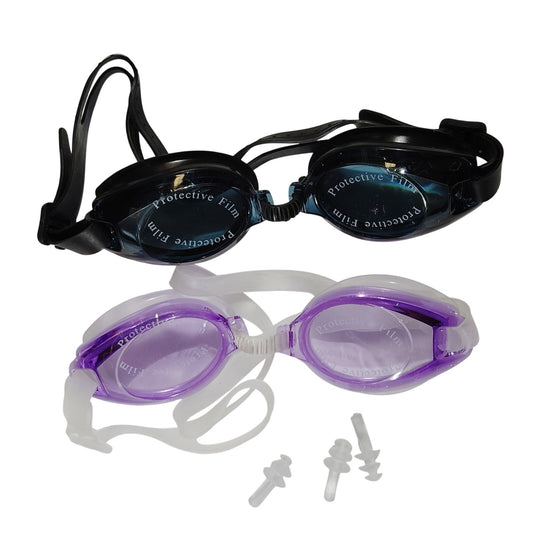 Youth Ultra Soft Comfort Fit Swim Goggles, 2-Pack with Earplugs, Black & Purple