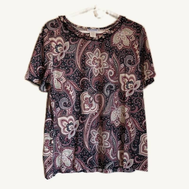 Blair Women's 2-Piece Maroon Paisley Top & Button-Up Coat Set Size L