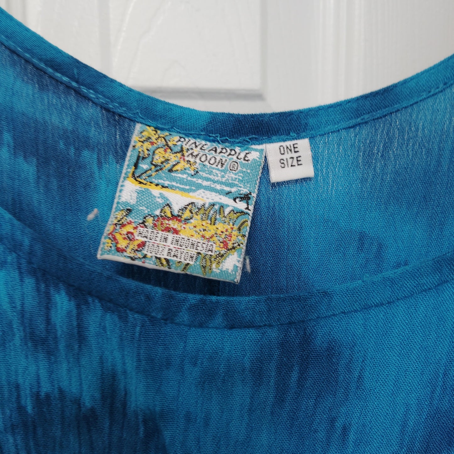 Pineapple Moon Teal Tie-Dye Sleeveless Nightgown Butterflies/Floral, Large - VTG