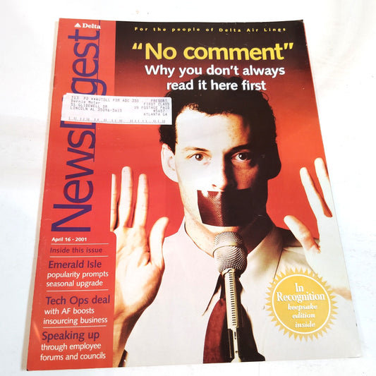 Delta News Digest - April 16, 2001 - Inflight Airline Magazine, Red/White