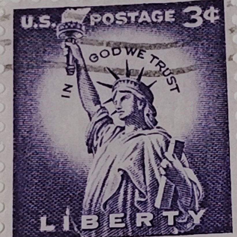 1954 3¢ Statue of Liberty Stamp, Liberty Series – Scott #1035, “In God We Trust”