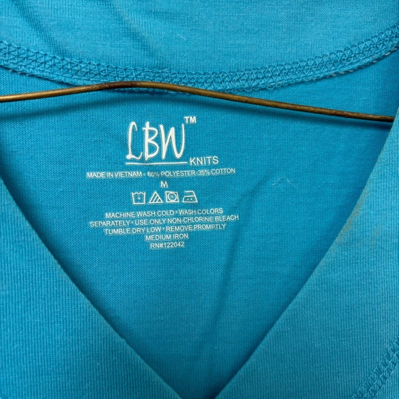 LBW Knits Women's Teal Blue V-Neck Short Sleeve Button-Up Top Size M