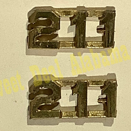 Early/Mid 1900s Brass C-Clasp "211" Collar Devices 3/8"H Hat / Lapel Pins Set
