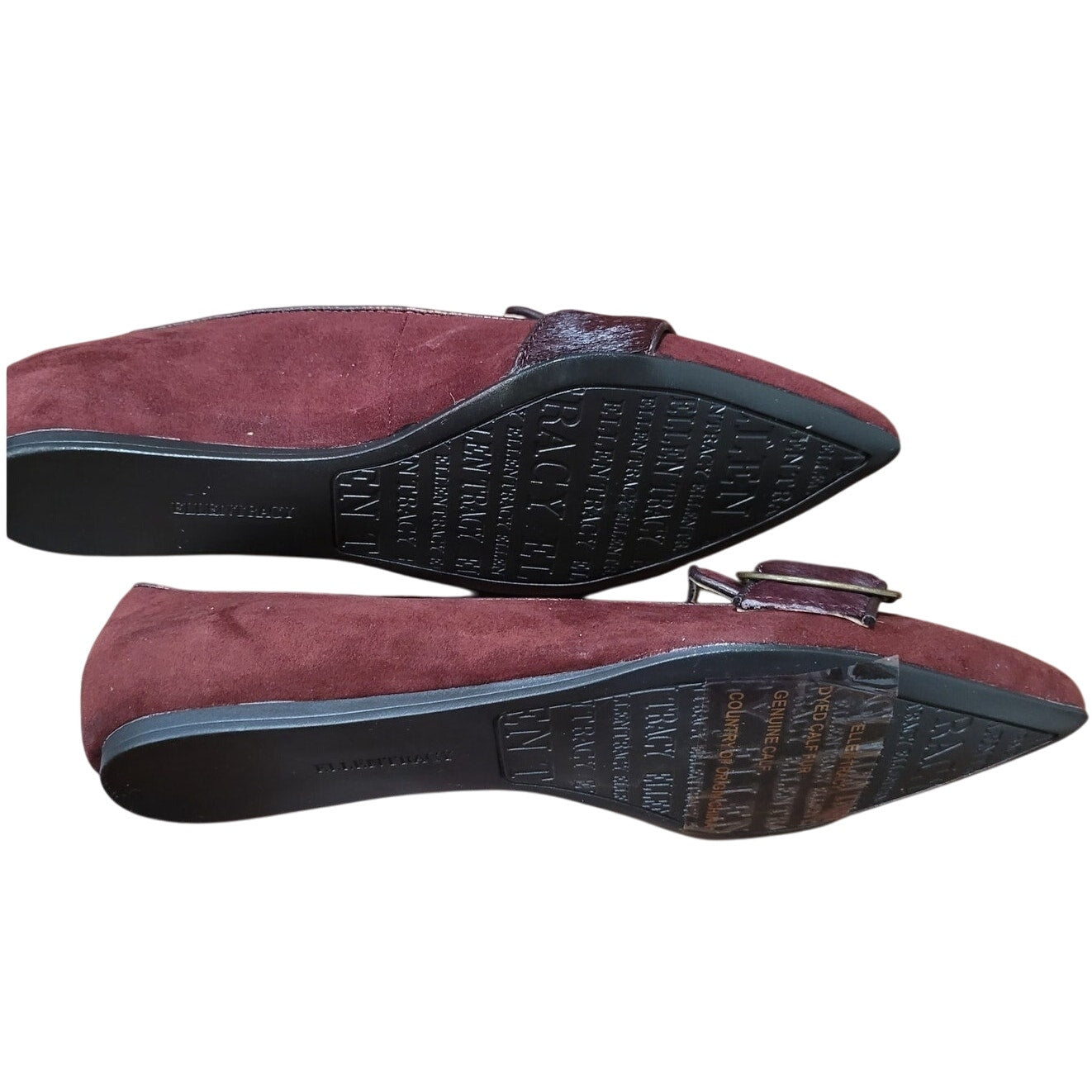 Ellen Tracy Women’s Burgundy Pointed-Toe Flat – ET-FIG, Buckle Detail, Size 8