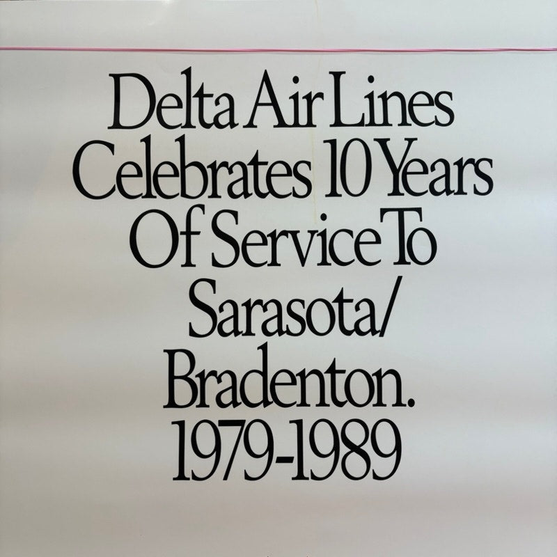Vintage Delta Air Lines 10 Year Service Poster Sarasota/Bradenton 1979-1989
