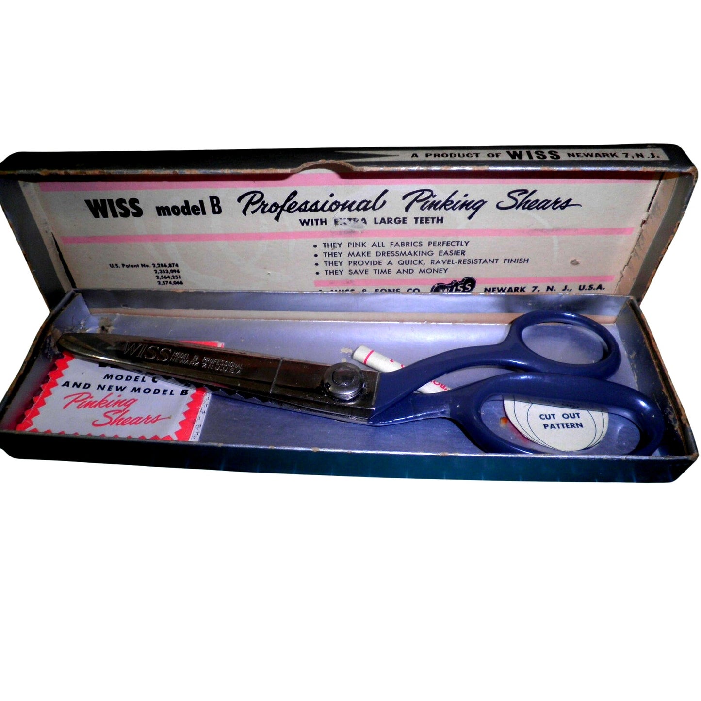 Wiss 1953 Model B 9" Pinking Shears w/ XL Teeth, Original Box, Literature, Gray