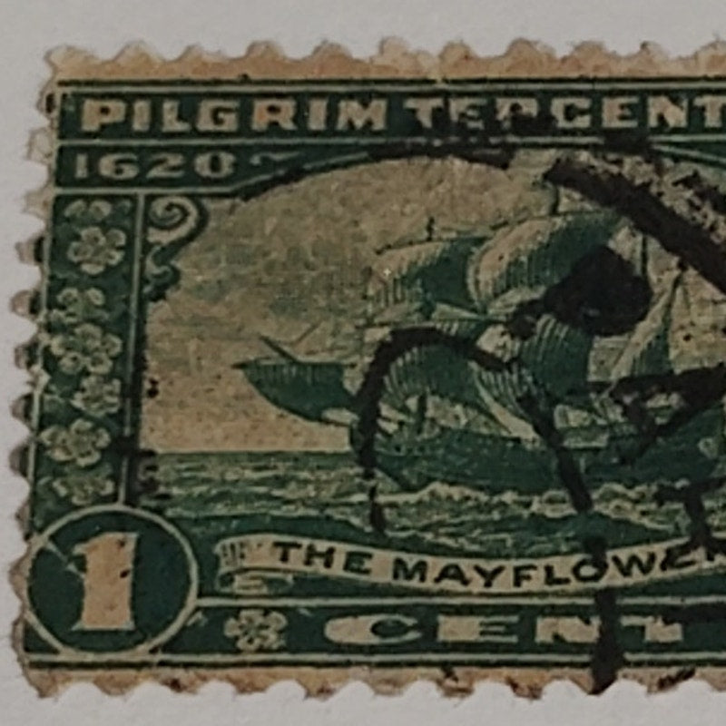 1920 1¢ Pilgrim Tercentenary Stamp – Scott #548 – Mayflower – Wavy Line Cancel