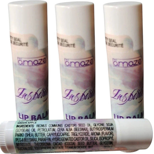4× TNT Amaze Inspiring Lip Balm – Green Apple, 0.14 oz Each, Made in Canada, Tamper-Proof Seals