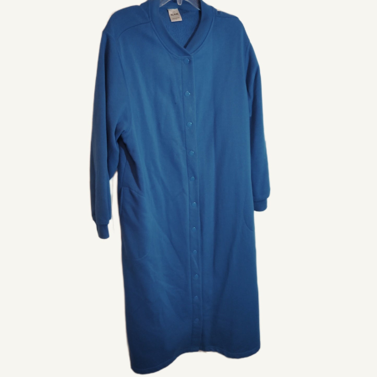 Blair Women's Vintage Heavy Flannel Snap Front Robe Blue Large Soft Plush