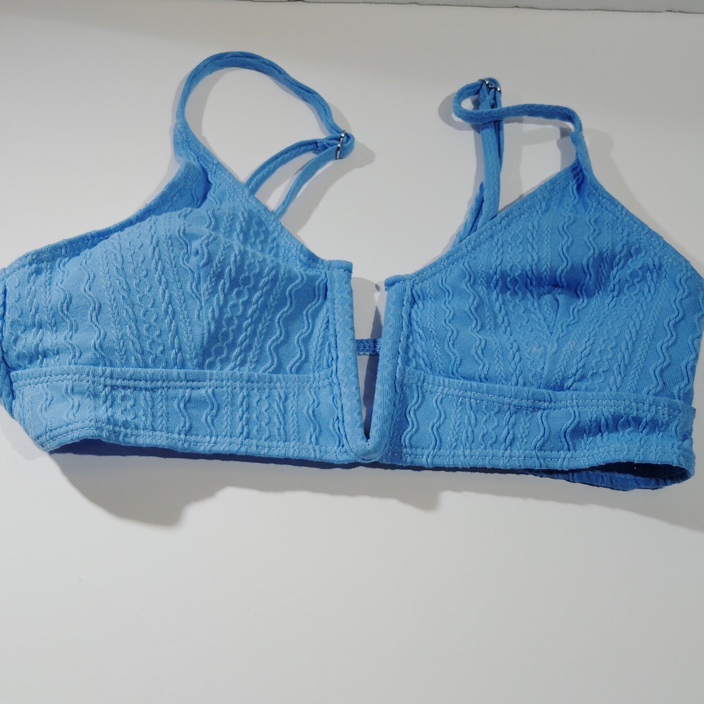 Women’s Textured Cut‑Out Bralette Bikini Top – Blue – Small (Size 2) – NWOT
